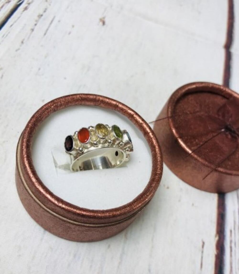 925 Sterling Silver Multi Gemstones Ring Size 8.5